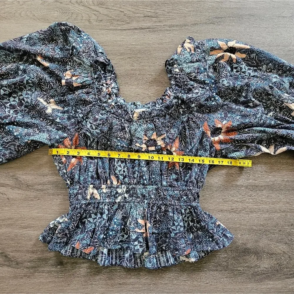 Ulla Johnson Navy Azul Asmara Blouse Floral Bubble Sleeve Blouse Size 6